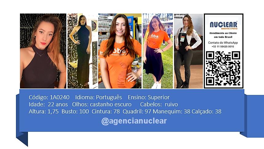 Serviços e casting para Feiras, Eventos, Publicidade, Moda e Ações de marketing. Atendimento em nível Brasil. whatsapp +55 (11) 98420-9016  #feiras #modelos #agenciadeeventos #promotoras #casting #recepcionistasdeeventos #stands #recepcionistadeeventos #promotorasdeeventos #ativacoes #produtoradeeventos #montadoradestands #buffet #agencianuclear #marketingdigital #networkmarketing  #digitalmarketing #socialmediamarketing #marketingonline #onlinemarketing #marketingagency  #marketingstrategy #socialmarketing #influencermarketing #themarketingplanet #inboundmarketing #marketingsocial #marketinginmobiliario #socialmediamarketingtips #instagrammarketing #marketingplan #b2bmarketing 