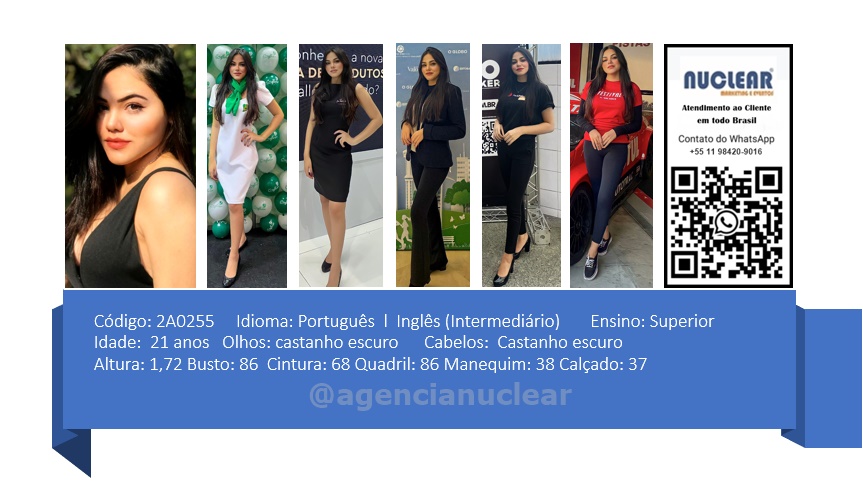 Serviços e casting para Feiras, Eventos, Publicidade, Moda e Ações de marketing. Atendimento em nível Brasil. whatsapp +55 (11) 98420-9016  #feiras #modelos #agenciadeeventos #promotoras #casting #recepcionistasdeeventos #stands #recepcionistadeeventos #promotorasdeeventos #ativacoes #produtoradeeventos #montadoradestands #buffet #agencianuclear #marketingdigital #networkmarketing  #digitalmarketing #socialmediamarketing #marketingonline #onlinemarketing #marketingagency  #marketingstrategy #socialmarketing #influencermarketing #themarketingplanet #inboundmarketing #marketingsocial #marketinginmobiliario #socialmediamarketingtips #instagrammarketing #marketingplan #b2bmarketing 